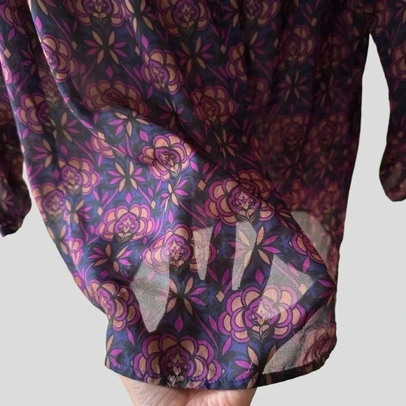 LOFT |  NWOT | LONG SLEEVED BOHO BLOUSE NAVY BLUE PURPLE | SIZE: EXTRA SMALL - Picture 6 of 11